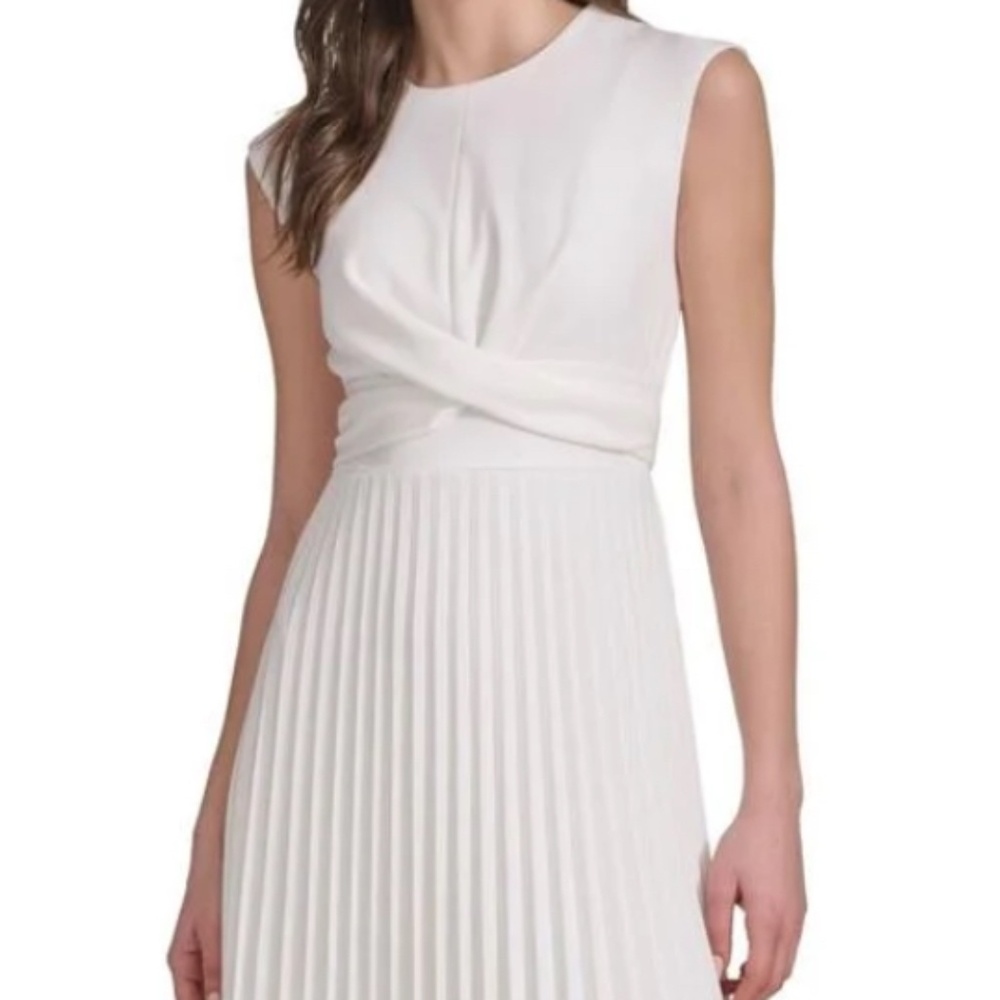 Calvin Klein White Pleated Midi Dress